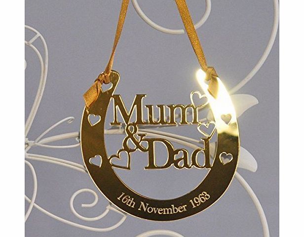 Personalised Lucky Mum and Dad Horseshoe Good Luck Keepsake - Golden Wedding Anniversary Bridal Gift - Gold Mirror Acrylic - LittleShopOfWishes