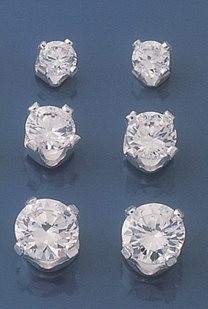 set of 3 cubic zirconia stud earrings