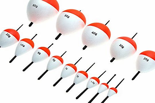 Lixada 14Pcs Fishing Floats Fishing Accessory with Black Sticks