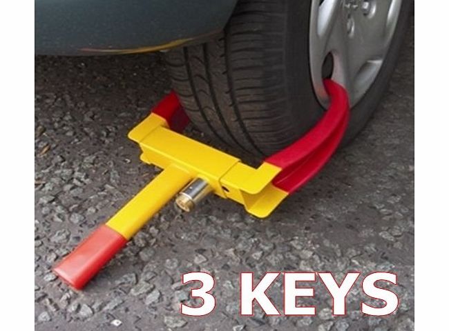 LKT HEAVY DUTY KEY LOCK CAR CARAVAN TRAILER SECURITY WHEEL CLAMP - 3 Keys