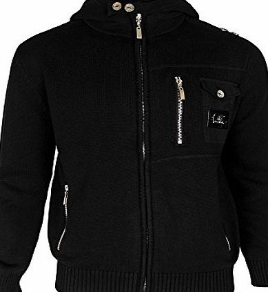 Location Mens Location Black Synthesis Knitted Jacket Full Zip Cotton Hooded Cardigan L