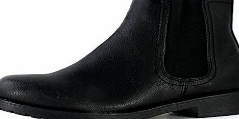 Ladies Round Toe Flat Ankle Boot Womens Chelsea Elasticated Sides Boot Black Faux Leather Size 4 UK