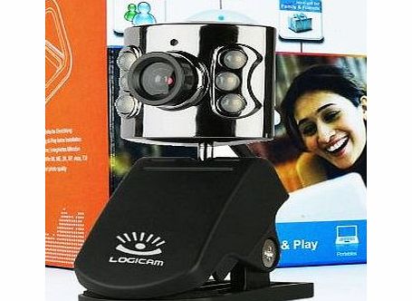 Logicam Webcam - Web Camera boxed and Brand New Black Sleek Webcam, USB Web Cam with Mic Microphone and 6 LE