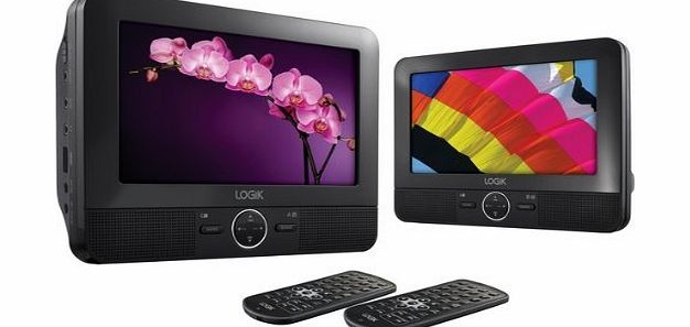 LOGIK L7DUAL11 Portable 7`` Twin Screen Dual In Car Rechargable DVD Player, Mount Kit