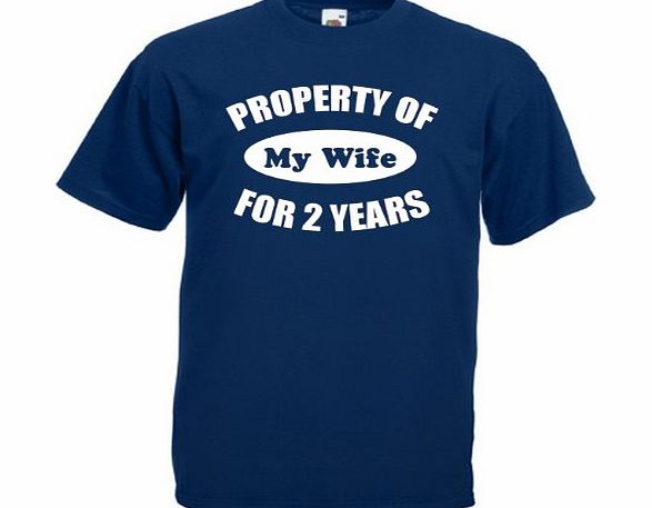 Property Of My Wife For 2 Years - Mens 2nd Wedding Anniversary Gift T-Shirt (XXX-Large, Navy)