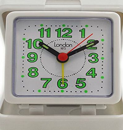 London 2012 Traditional White Folding Case Bold Quartz Travel Clock