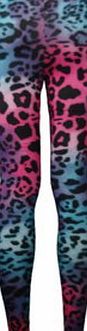 London Chick LG9575 Turquoise Pink Leopard Stretch Lycra Leggings Size UK 8-10