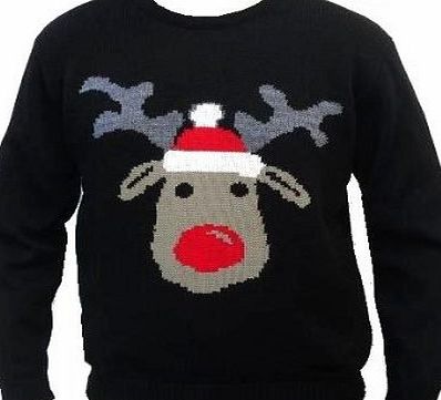 London Knitwear Gallery Christmas Novelty Retro Reindeer Snowman Jumper Black L