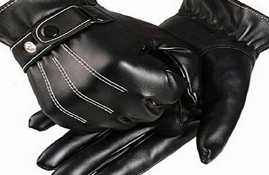 Longra Generic Generic Mens PU Leather Driving Warm Gloves Black