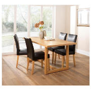 Table & 4 Lucca black leather chairs, oak leg