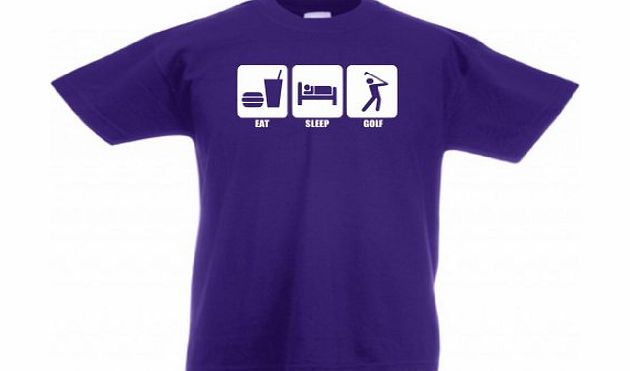 Loopyparrot Eat sleep golf kids childrens 3-13 years T-shirt 172 - Purple - 9/11 years