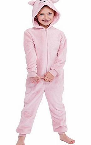 Kids Girls Boys Hooded Fleece Onesie All In One Jumpsuit Pjs Pjs Childrens Pyjamas Dark Pink Owl Size UK 6-7 Years