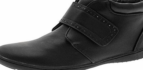 Womens Comfortable Flat Chelsea Gusset Faux Leather Ankle Boots Work Casual Warm Winter Velcro Ladies Black Size UK 7