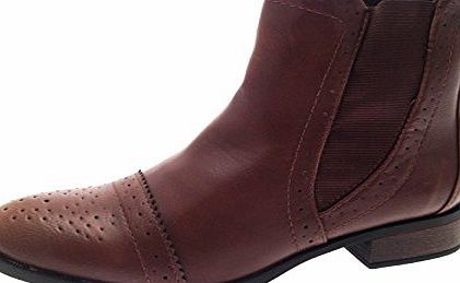 Lora Dora Womens Faux Leather Chelsea Brogue Ankle Boots Low Comfortable Heel Twin Gussets Warm Mid Season Ladies Tan Size UK 5