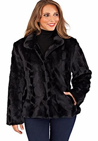 Womens Ladies Full Faux Fur Coat Short Mid Length Jacket Shawl Wrap Warm Winter Black Size UK 14-16