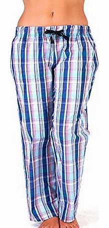 Womens Nightwear Sleepwear Casual Lounge Pants Ladies Checked Pyjamas PJ Bottoms Blue Size UK 16