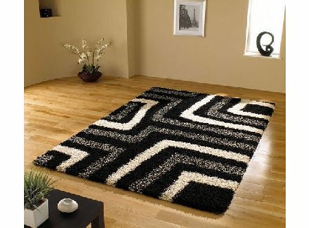 Lord of Rugs Large Quality Shaggy Rug in Black amp; Grey 120 x 160 cm (4 x 53``) Carpet
