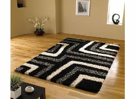 Lord of Rugs Large Quality Shaggy Rug in Black amp; Grey 160 x 230 cm (53`` x 77``) Carpet
