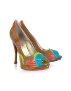 Multicolor Stamped Leather Pump Shoes
