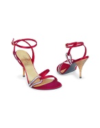 Red Satin and Swarovski Crystal Evening Sandal Shoes