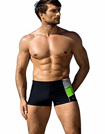 Lorin Men swimming trunks boxers swim beach shorts pro swimwear (XL, Black/Green)