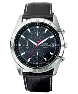 lorus Gents Chronograph Black Leather Strap Watch