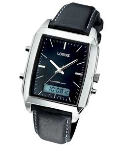 Lorus Gents Duo Display Black Leather Strap Watch