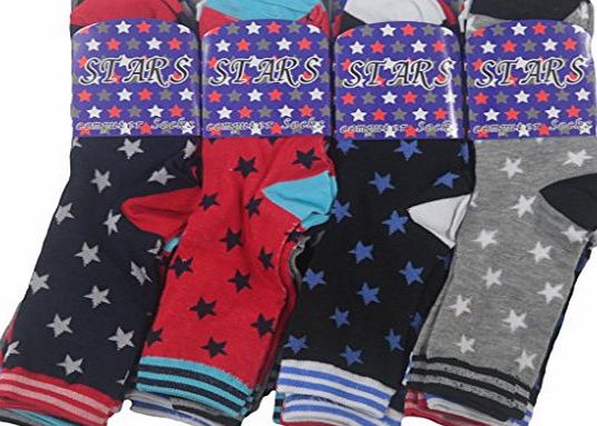 12pairs Boys Designer Star Design Pattern Everyday Wear Cotton Blend School Socks UK Shoe Size 9-12
