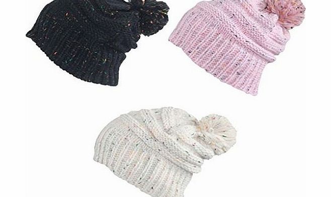 Louise23 Ladies Chunky Knitted Woolly Bobble Beanie Ski Hat Womens Celebrity Winter Retro Fashion Hat Pink