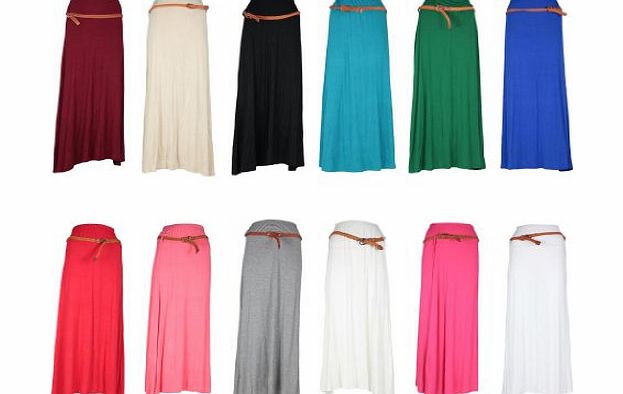 Ladies Retro Belted Skirt Womens Gypsy Hippie Celebrity Fashion Maxi Skirt Dress 8-14 Burgundy M/L