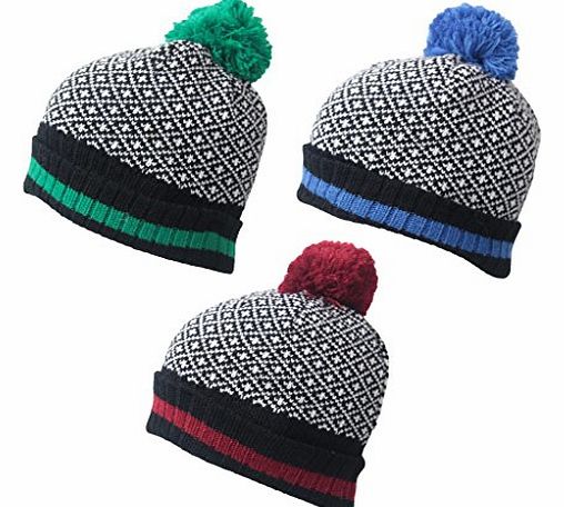 Louise23 Mens Designer Retro Fairisle Design Beanie Hat Mens Winter Warm Bobble Ski Hat Red Design