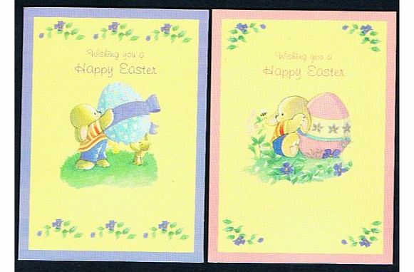 Love From Happy Easter Greetings Cards - 2 Designs - Pack of 5 Rabbits and Easter Eggs