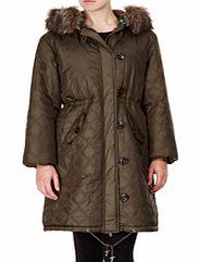 Love Moschino Green quilted hooded coat