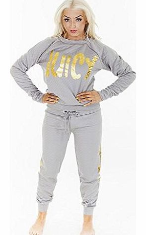 Juicy Tracksuit Quilted Ladies Sweatshirt and Jogging Trousers - Grey - S/M