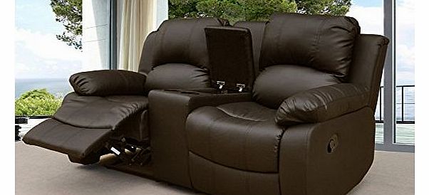 Lovesofas Valencia 2 seater leather recliner sofa with drinks console in Brown