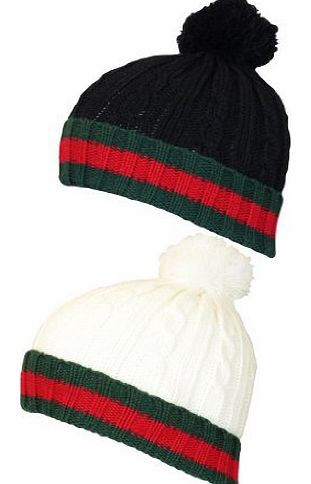 Lovetoenvy Mens Winter Warm Designer Cable Knit Turn Up Ski Bobble Beanie Hat Black
