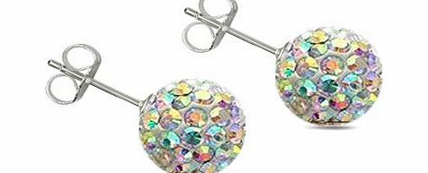 STUDS-AURORA Silver crystal 8MM white ice crystal,Silver Swarovski crystal Disco ball earrings by utopia - 8MM - bling bling!! .to suite shamballa bracelet Stud Earrings.- silver studs - paris made wi
