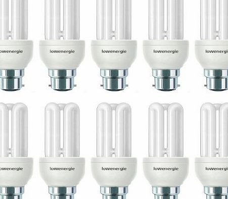 Lowenergie (10 Pack) 11W (=60W) Energy Saving CFL Light Bulbs, B22 B22d BC Bayonet Cap, Stick, 10 Years by Lowenergie