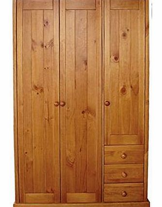 LPD Furniture Baltic 3-Door Plus 3-Drawer Wardrobe with Varnish, Antique Pine