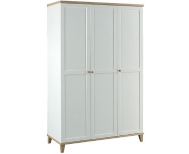 LPD Furniture Boston White 3 Door Wardrobe With Ash Detail