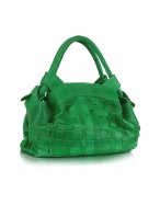 Lilith - Woven Green Washed Leather Satchel Bag