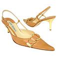 Camel Front Buckle Leather Slingback Pump Shoes