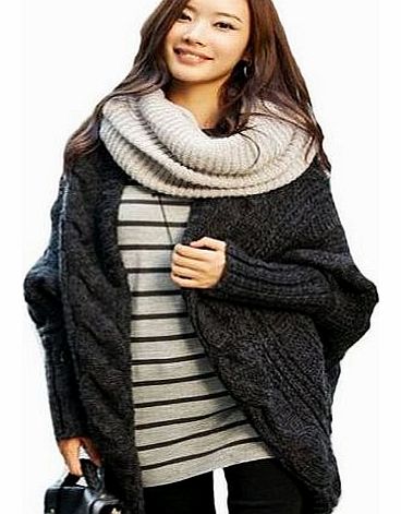 Womens Stylish Batwing Sleeve Slit Knitting Cardigan Wrap Cape Sweater Top Loose Color Dark Grey