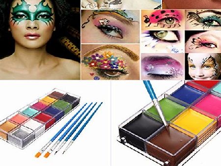 LuckyFine Faceamp;Body Paint Oil Painting 12Color Art Makeup Set Halloween Party Fancy Dress  4 x Brushes