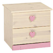 Lucy Hearts Bedside Chest, White Wash Pine