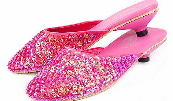 Lucy Locket Girls Princess Sequin Shoes (Kitten Heel) - Hot Pink - 28
