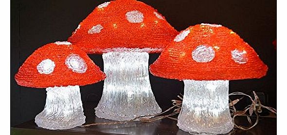 Lumineo Set of 3 (72 LEDs) Acrylic Christmas Mushrooms Decoration Indoor / Outdoor