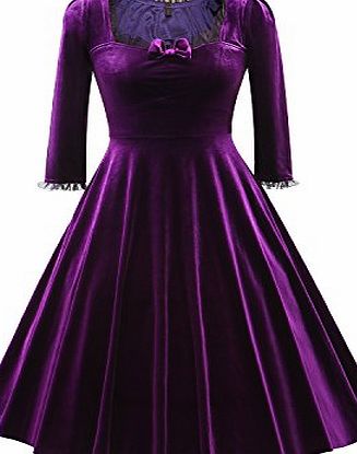 LUOUSE Womens 3/4 Sleeve Velvet Party Dress Vintage Cocktail Dress Bodycon Dress Evening Dress