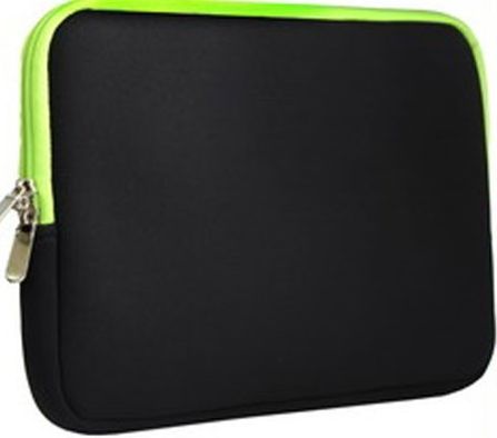 LUPO Black with Green trim Notebook/Laptop Neoprene Pouch Case Sleeve - Fits up to 15.6`` Inch Notebooks/Laptops