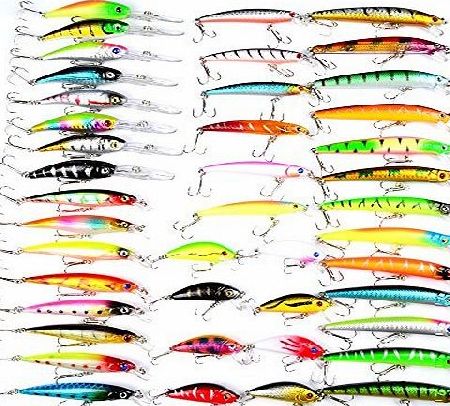 Lurehunter Fishing Lure Kits LureHunter Hard Baits Mixed 6 Models Fishing Tackle Minnow Lure Crank Lures Mix Fishing Bait ( 43 Color-Pack of 43)